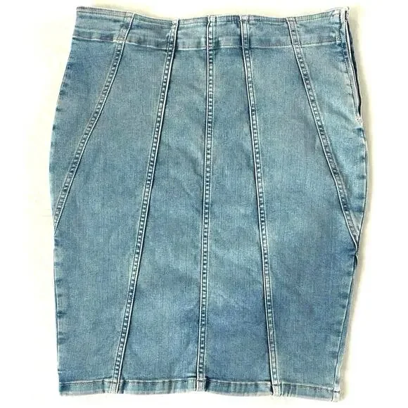 WE THE FREE / FREE PEOPLE Dom Denim Jean Skirt Womens SZ 8 Midi Stretch Pencil - Picture 4 of 9